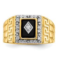 14k Onyx and Diamond Greek Key Design Mens Ring-RM7477