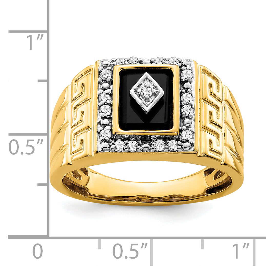 14k Onyx and Diamond Greek Key Design Mens Ring-RM7477