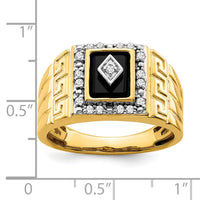 14k Onyx and Diamond Greek Key Design Mens Ring-RM7477