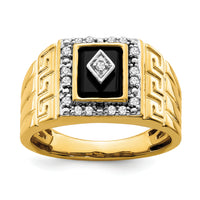 14k Onyx and Diamond Greek Key Design Mens Ring-RM7477