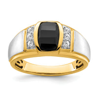 14k Two-tone Onyx and Diamond Mens Ring-RM7478