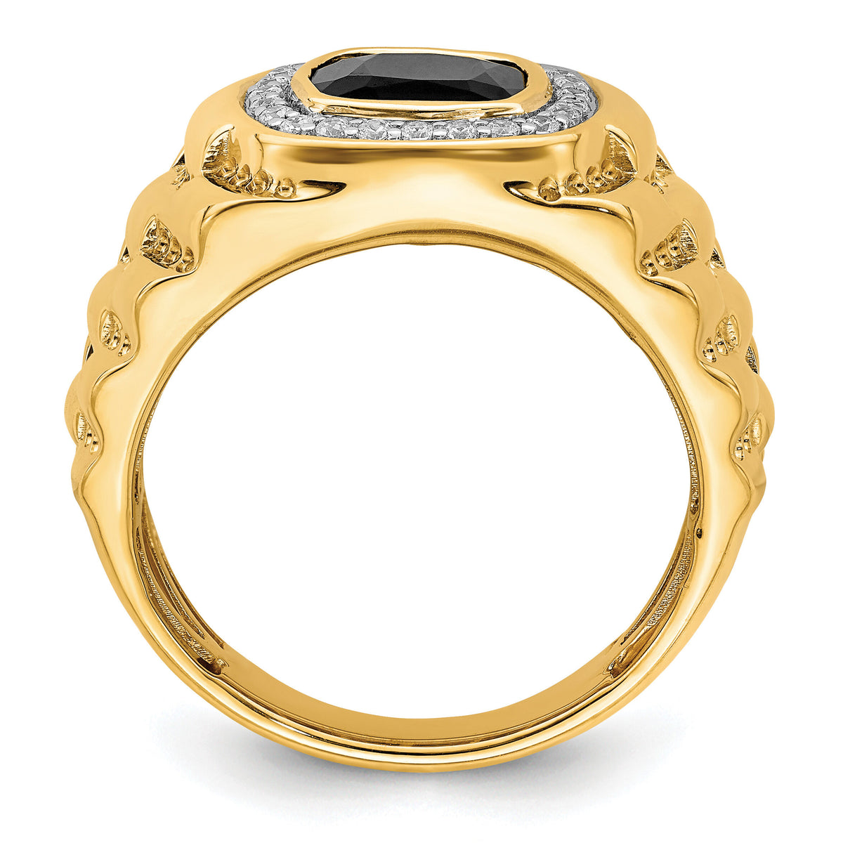 14k Onyx and Diamond Textured Mens Ring-RM7479
