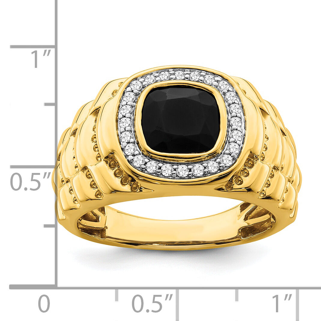 14k Onyx and Diamond Textured Mens Ring-RM7479
