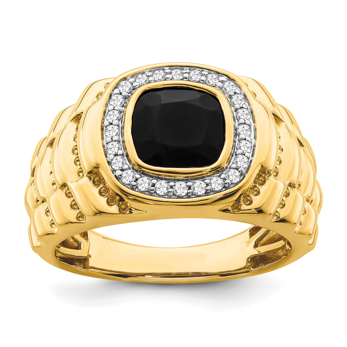 14k Onyx and Diamond Textured Mens Ring-RM7479