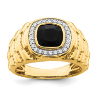 14k Onyx and Diamond Textured Mens Ring-RM7479