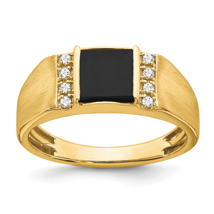 14k Square Onyx and Diamond Mens Ring-RM7480