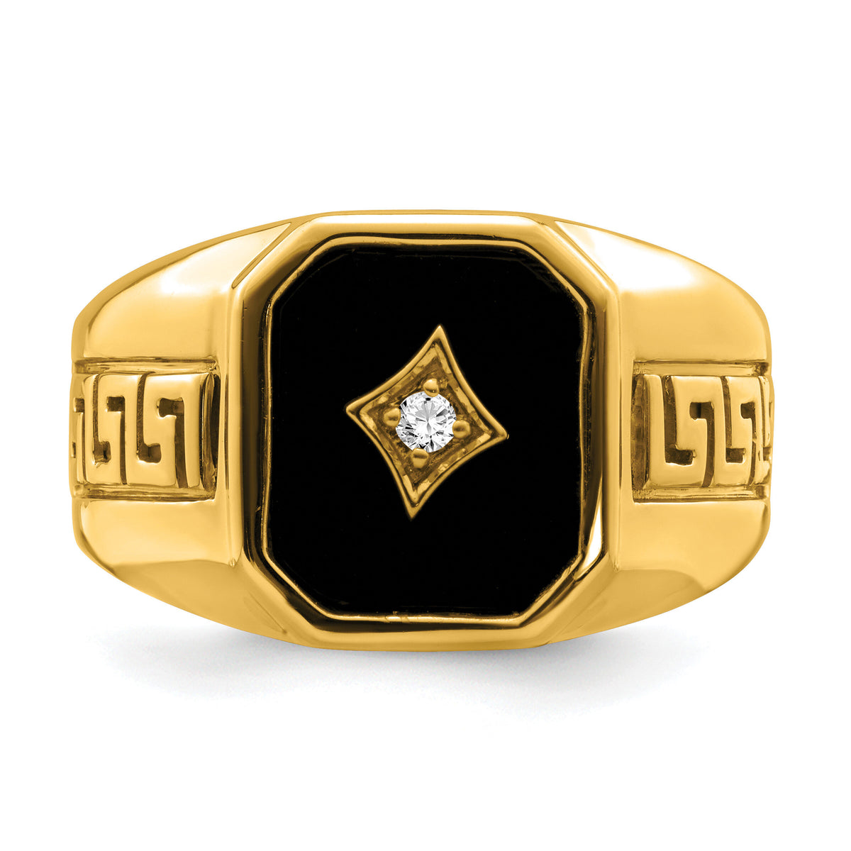 14k Onyx and Diamond Greek Key Design Mens Ring-RM7481