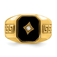 14k Onyx and Diamond Greek Key Design Mens Ring-RM7481