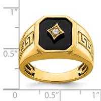 14k Onyx and Diamond Greek Key Design Mens Ring-RM7481