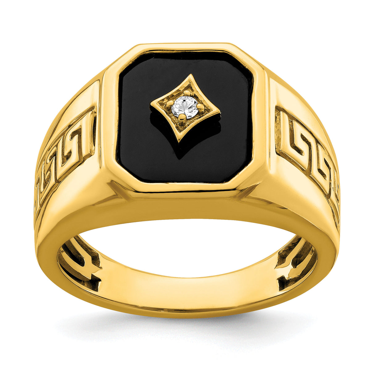 14k Onyx and Diamond Greek Key Design Mens Ring-RM7481