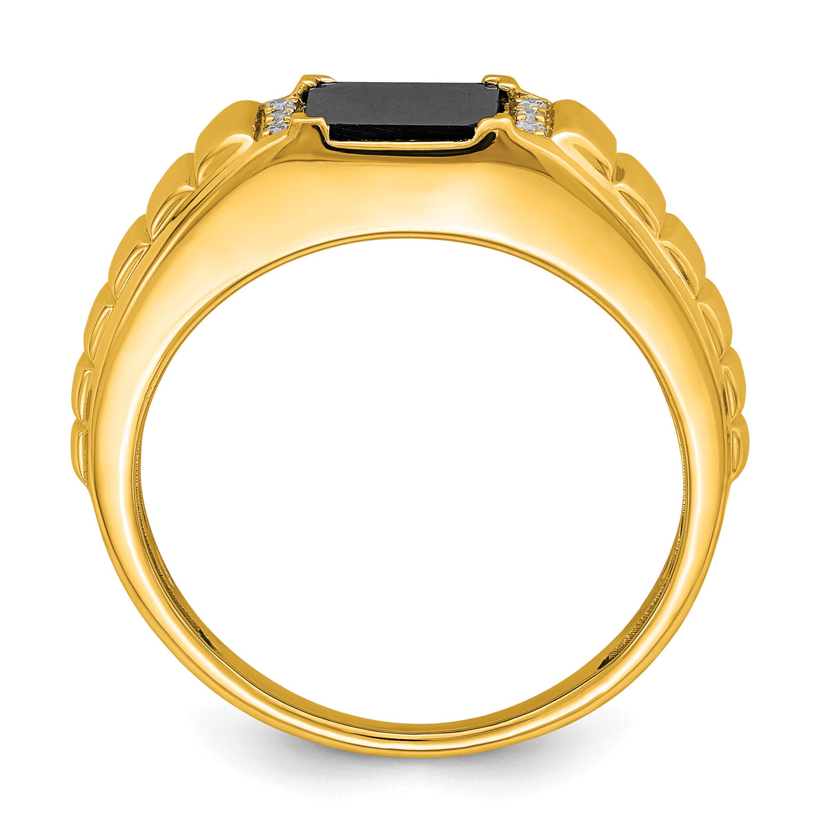 14k Square Onyx and Diamond Mens Ring-RM7482