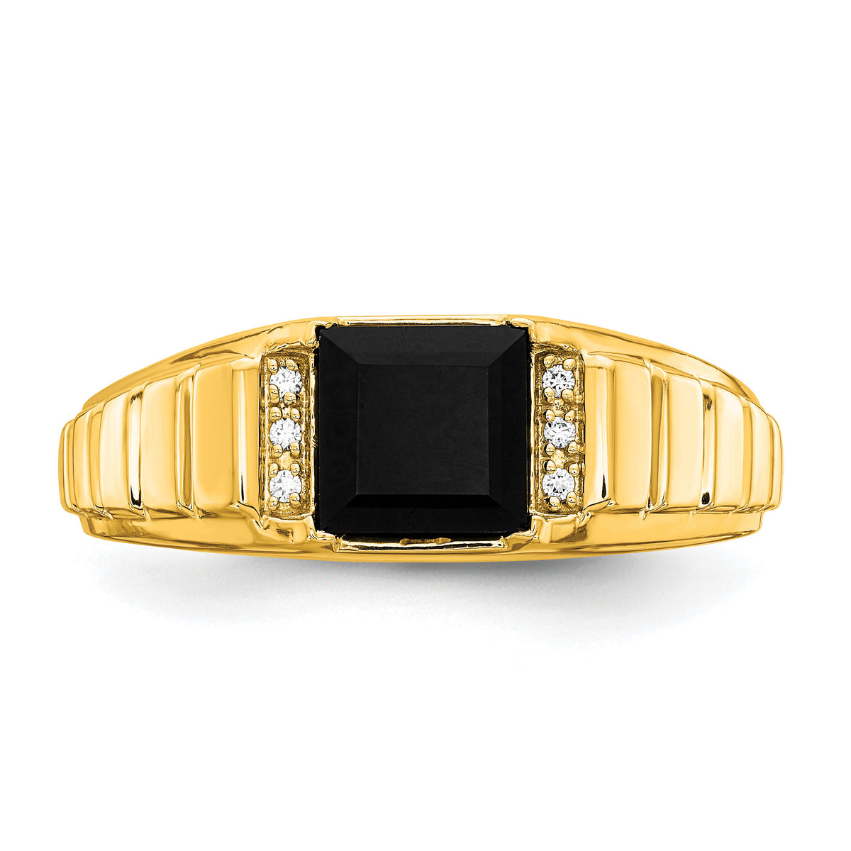 14k Square Onyx and Diamond Mens Ring-RM7482