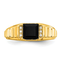 14k Square Onyx and Diamond Mens Ring-RM7482