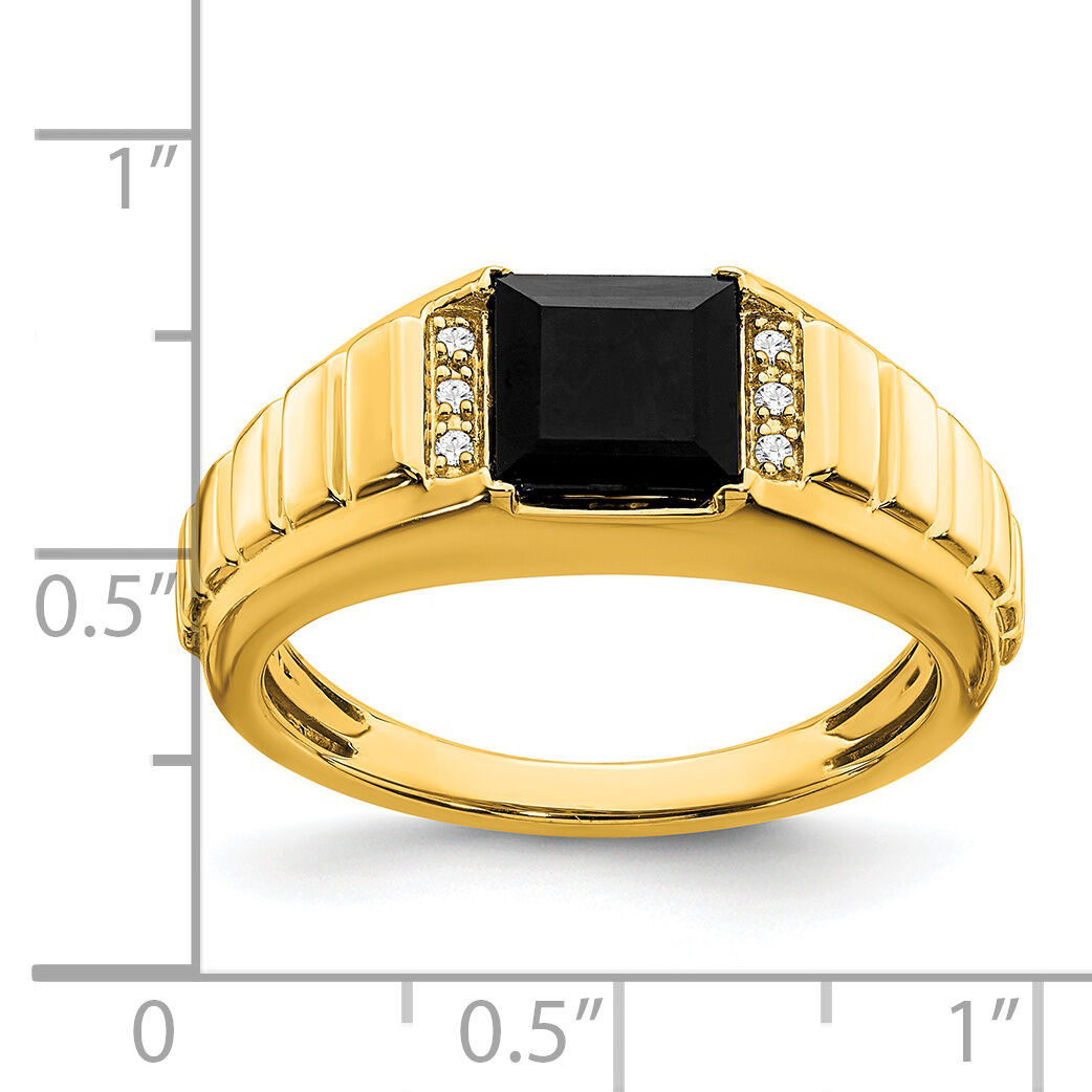 14k Square Onyx and Diamond Mens Ring-RM7482
