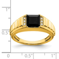 14k Square Onyx and Diamond Mens Ring-RM7482