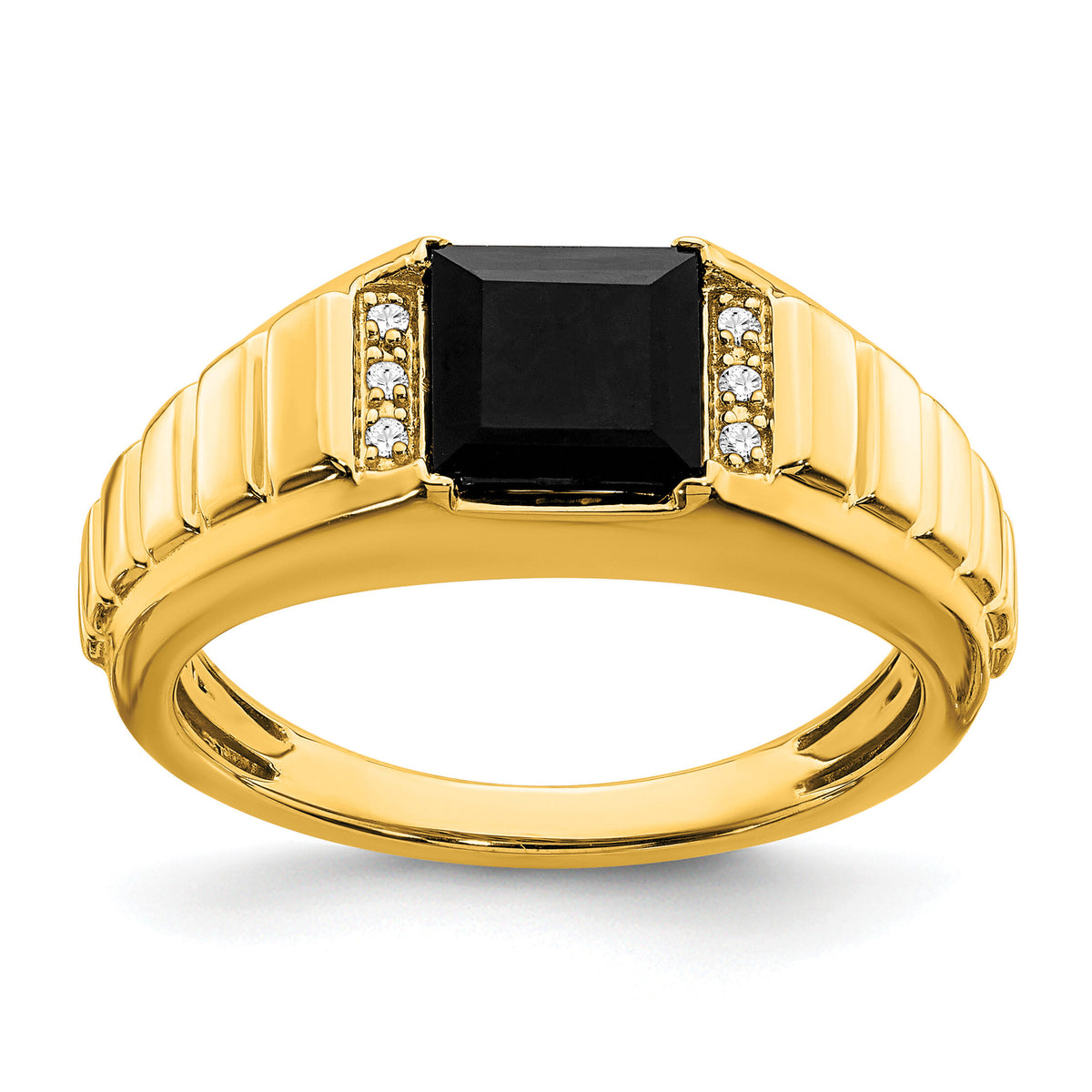 14k Square Onyx and Diamond Mens Ring-RM7482