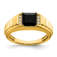 14k Square Onyx and Diamond Mens Ring-RM7482