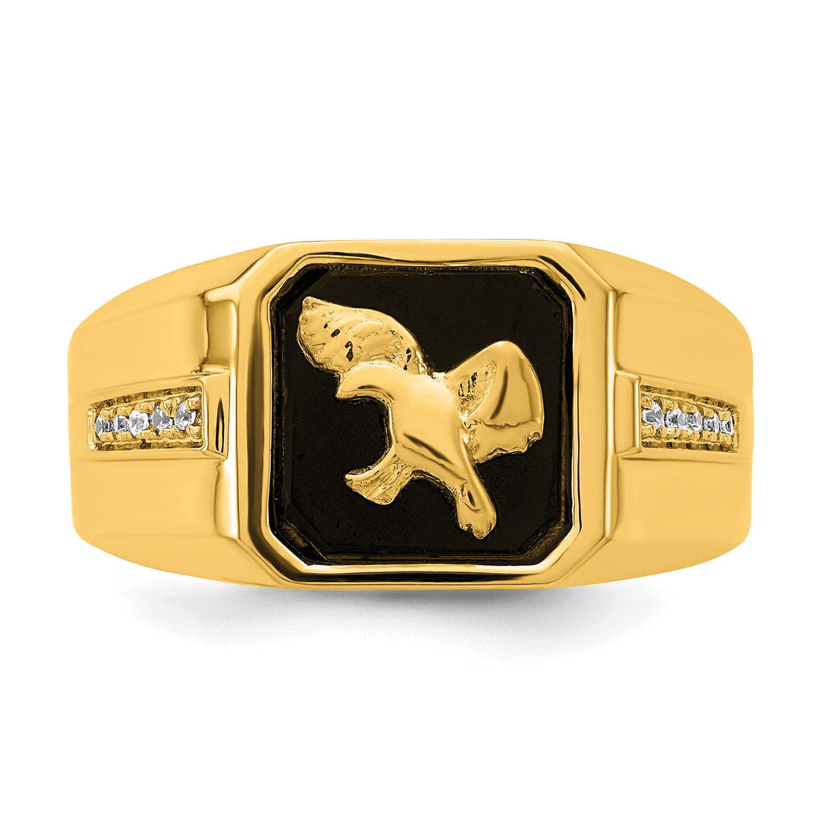 14k Onyx and Diamond Eagle Mens Ring-RM7484