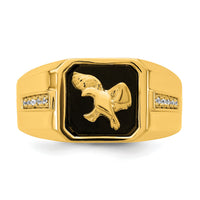 14k Onyx and Diamond Eagle Mens Ring-RM7484