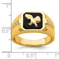 14k Onyx and Diamond Eagle Mens Ring-RM7484