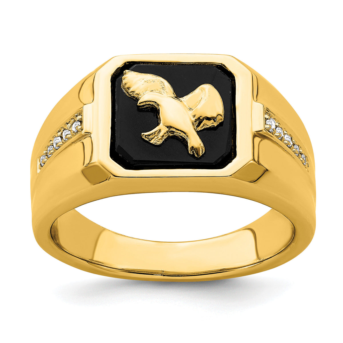 14k Onyx and Diamond Eagle Mens Ring-RM7484