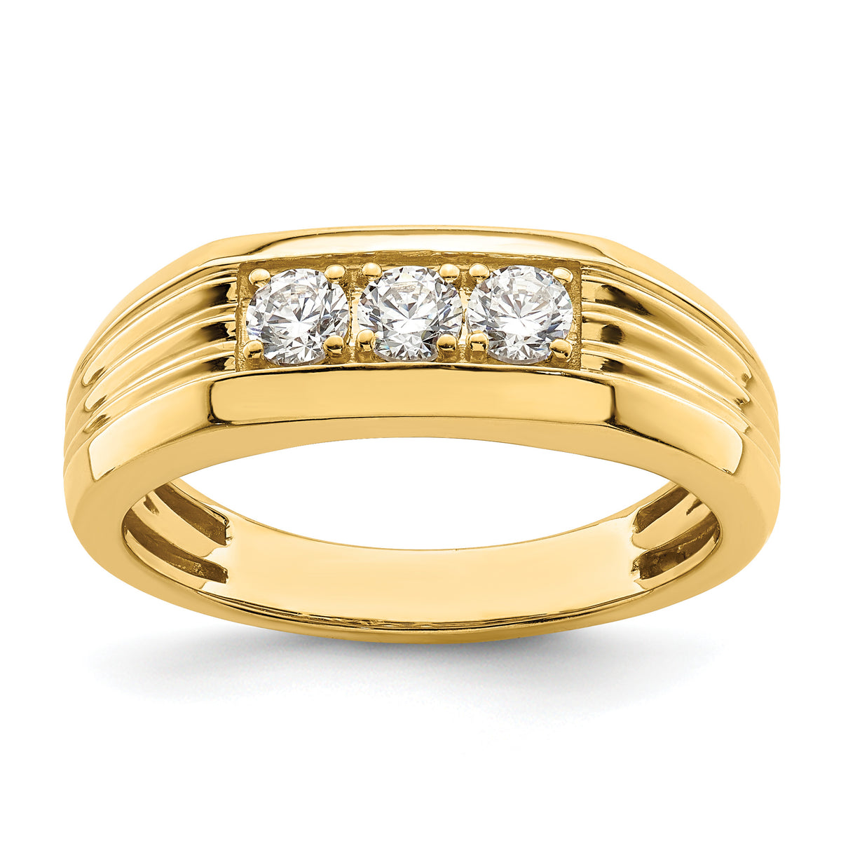 14K 3-Stone Complete Diamond Men's Ring-RM7591B-050-YAA