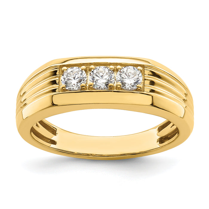 14K 3-Stone Complete Diamond Men's Ring-RM7591B-050-YAA