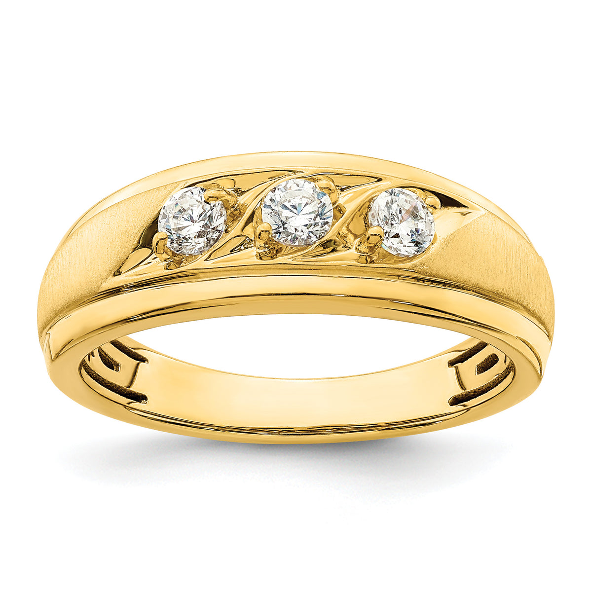 14K 3-Stone Complete Diamond Men's Ring-RM7595B-038-YAA