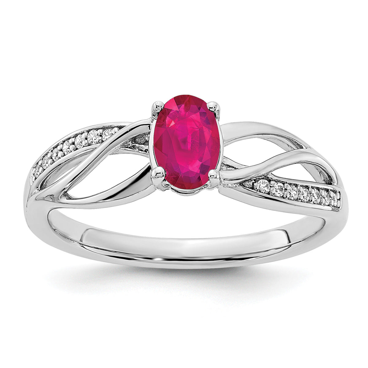 14k White Gold Polished Ruby and Diamond Ring-RM8001