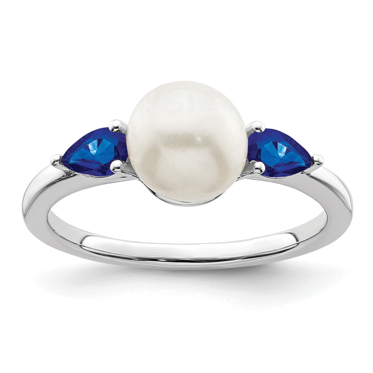 14k White Gold FWC Pearl and Sapphire Ring-RM8094