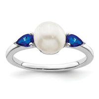 14k White Gold FWC Pearl and Sapphire Ring-RM8094