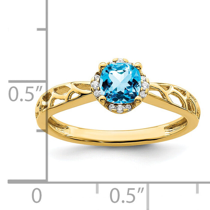 14k Gold Polished Blue Topaz and Diamond Ring-RM8151