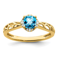 14k Gold Polished Blue Topaz and Diamond Ring-RM8151