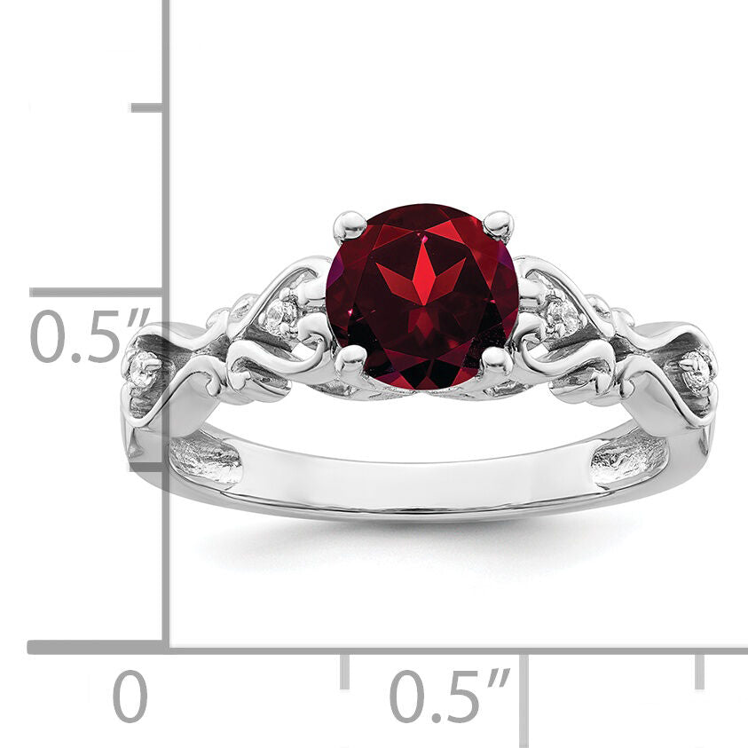 14k White Gold Polished Garnet and Diamond Ring-RM8177