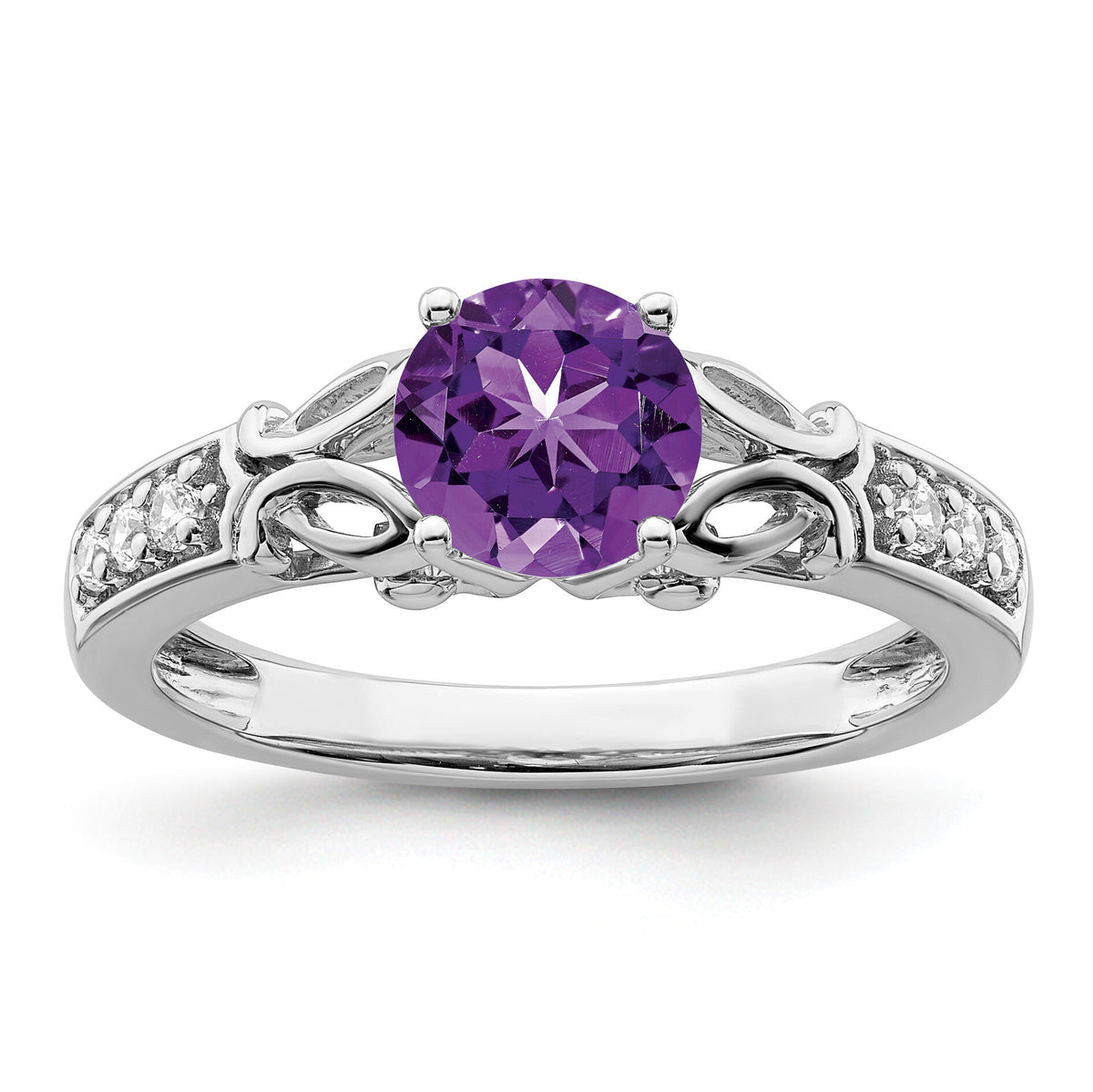 14k White Gold Polished Amethyst and Diamond Ring-RM8182
