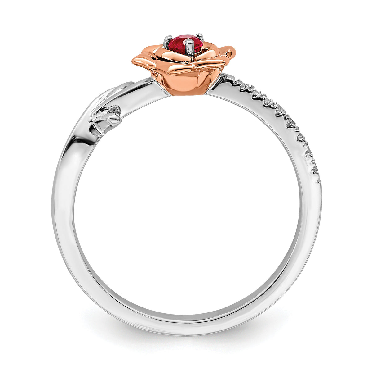 14K Two-tone White & Rose Ruby and Diamond Flower Ring-RM8274