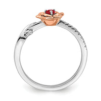 14K Two-tone White & Rose Ruby and Diamond Flower Ring-RM8274