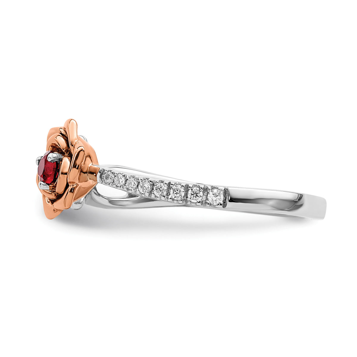14K Two-tone White & Rose Ruby and Diamond Flower Ring-RM8274