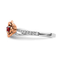 14K Two-tone White & Rose Ruby and Diamond Flower Ring-RM8274