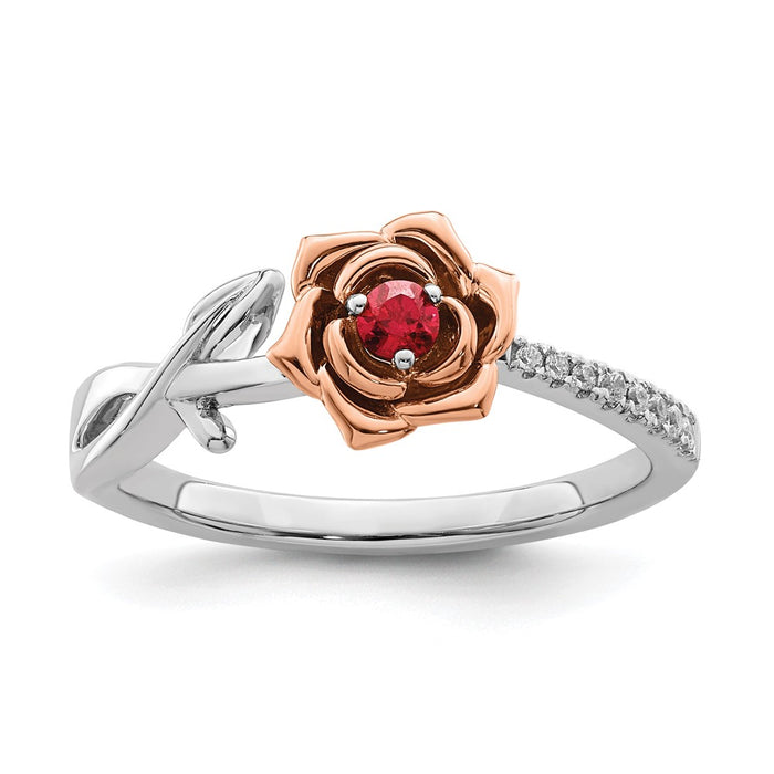 14K Two-tone White & Rose Ruby and Diamond Flower Ring-RM8274-RU-004-WRA