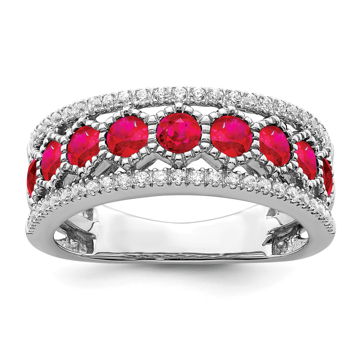 14k White Gold Polished Ruby and Diamond Ring-RM8391