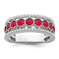 14k White Gold Polished Ruby and Diamond Ring-RM8391