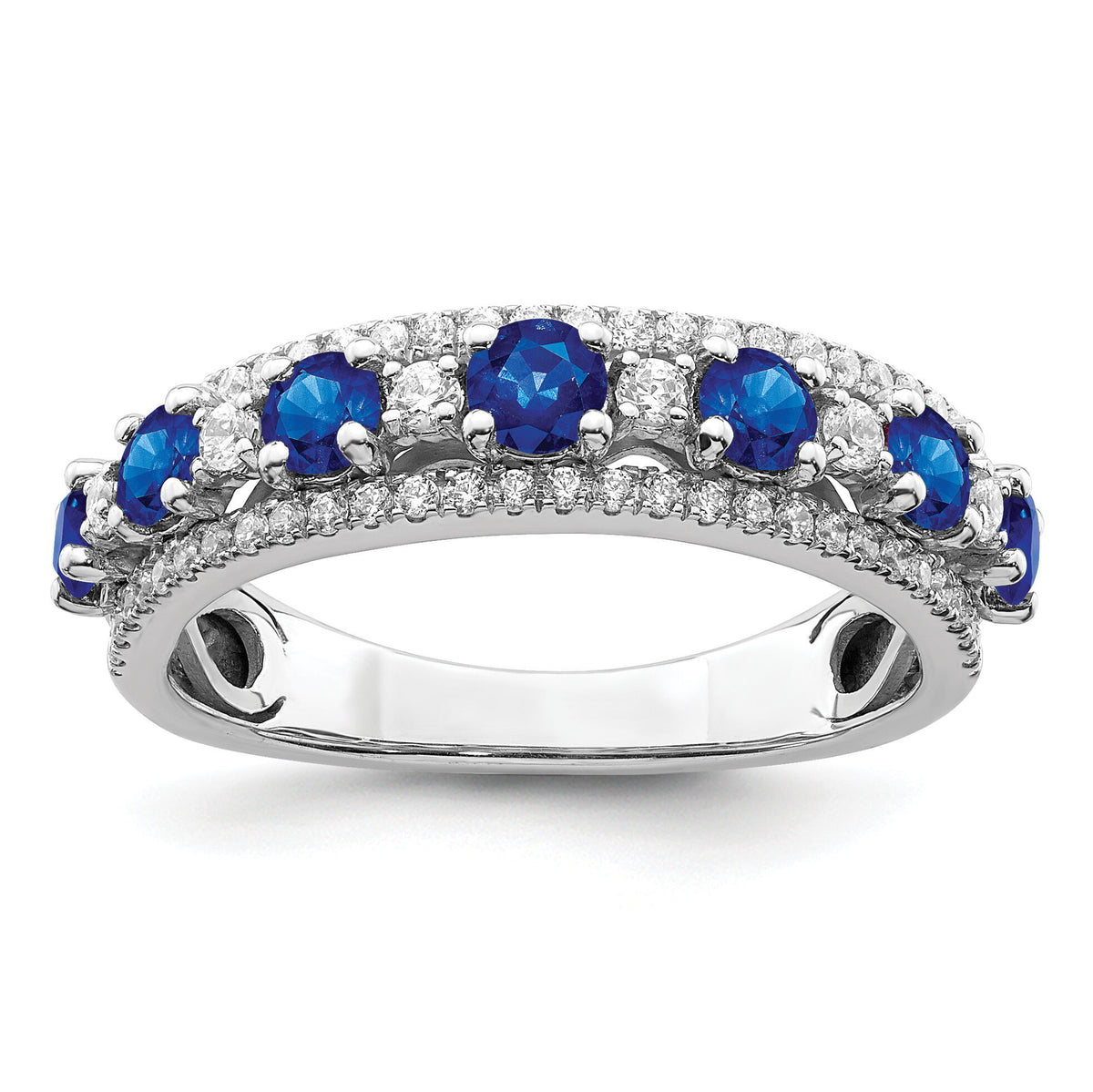 14k White Gold Polished Sapphire and Diamond Ring-RM8392