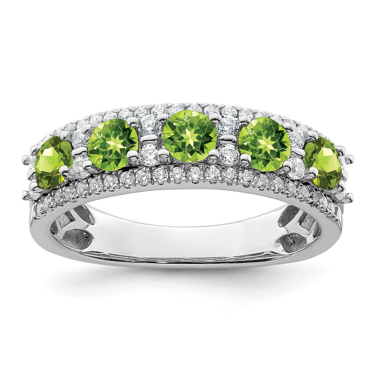 14k White Gold Polished Peridot and Diamond Ring-RM8395