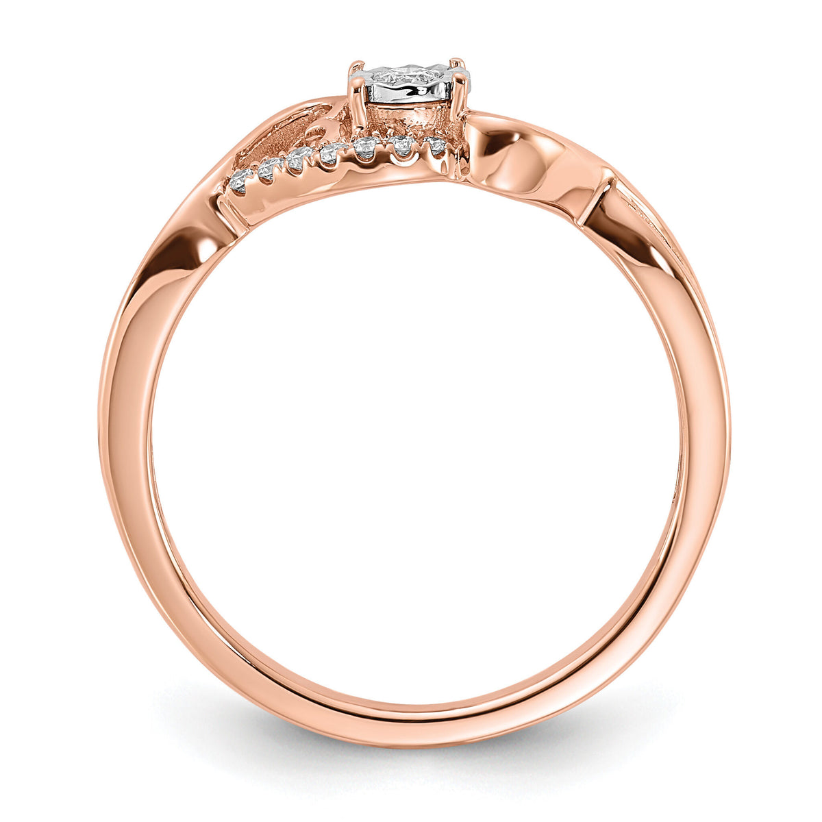 14k Rose Gold Polished Side Hearts Diamond Ring-RM8406