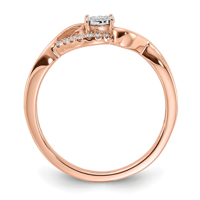 14k Rose Gold Polished Side Hearts Diamond Ring-RM8406