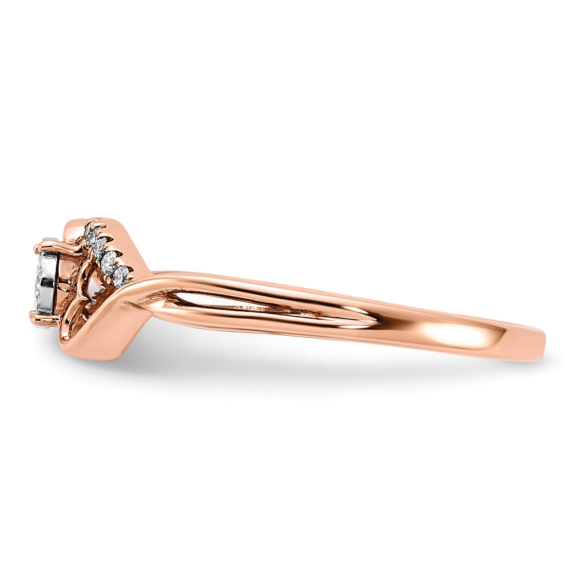 14k Rose Gold Polished Side Hearts Diamond Ring-RM8406