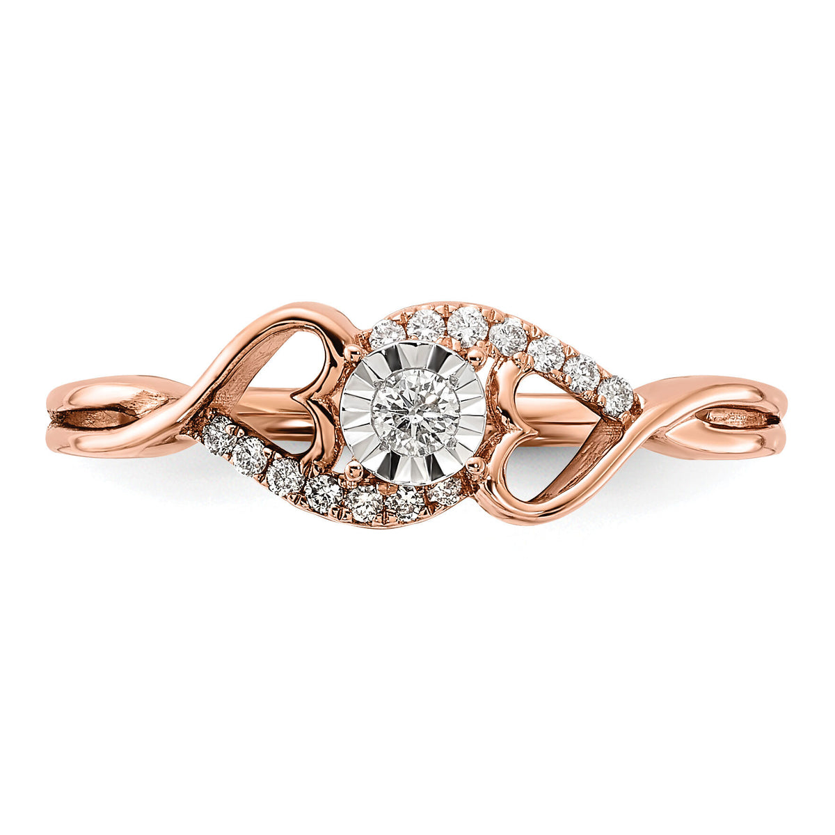 14k Rose Gold Polished Side Hearts Diamond Ring-RM8406