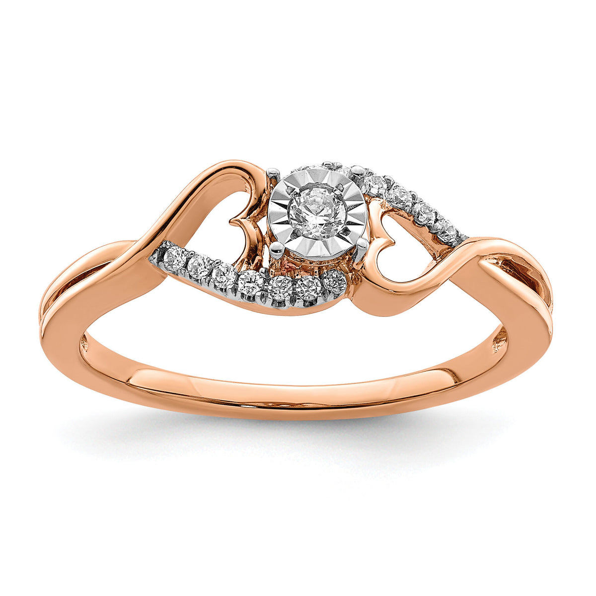 14k Rose Gold Polished Side Hearts Diamond Ring-RM8406