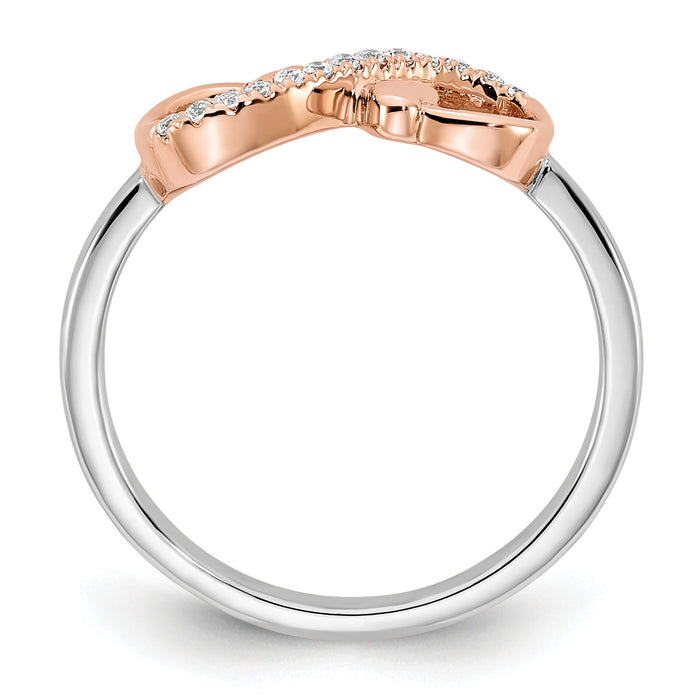 14k Two-tone White & Rose Polished Infinity Hearts Diamond Ring-RM8407